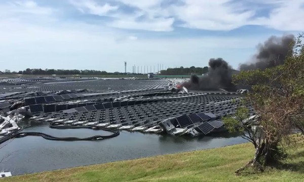 日本最大水上漂浮光伏电站因强风失火