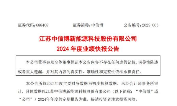 中信博2024年度业绩快报：全年营收近90亿